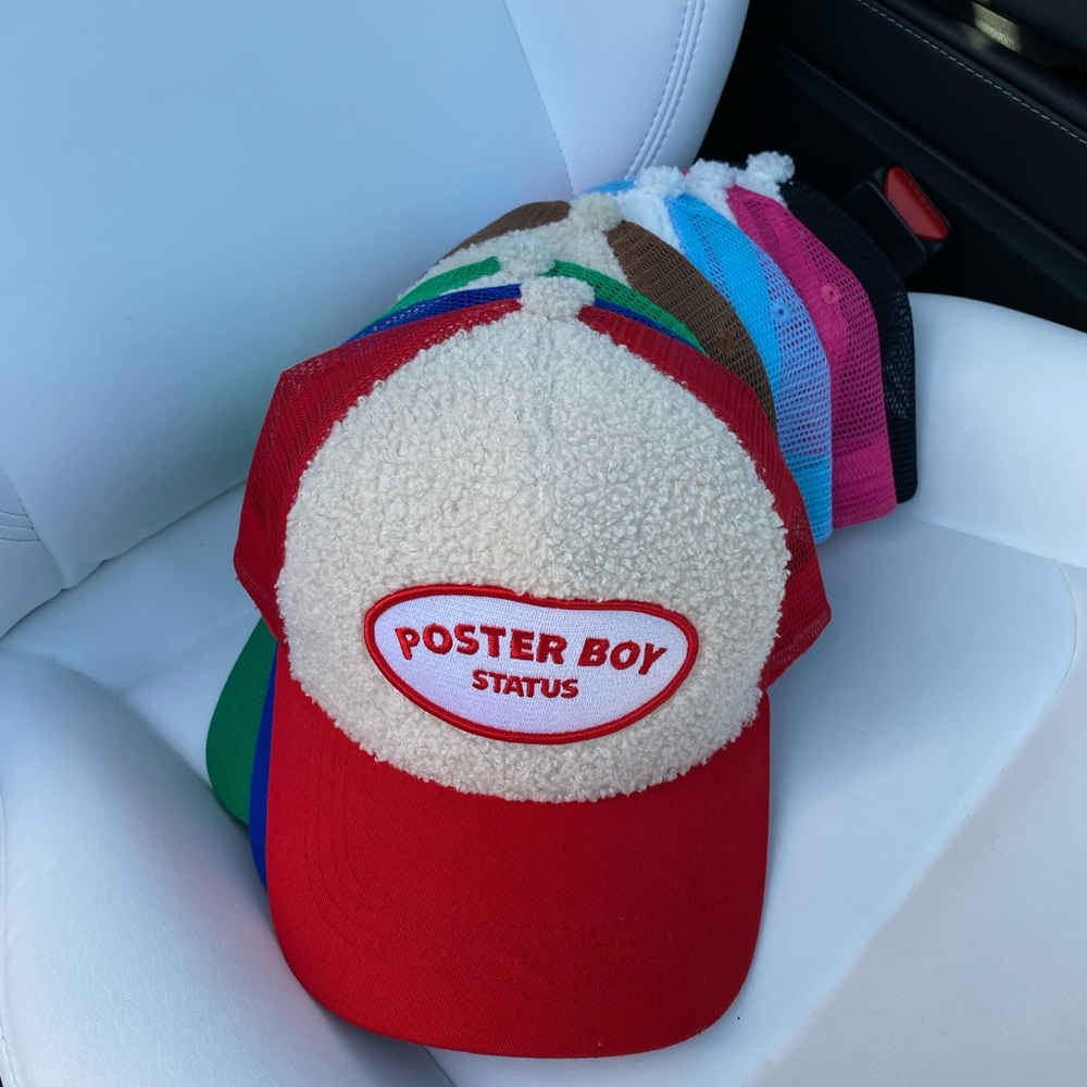 red fur trucker hat